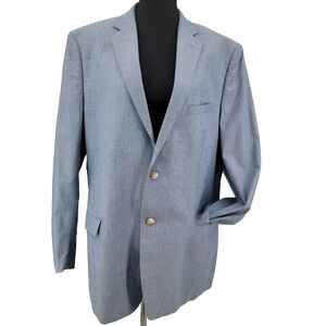 Saddlebred Men's Light Blue Denim-Look 100% Cotton Sports Coat Blazer Jacket 44L